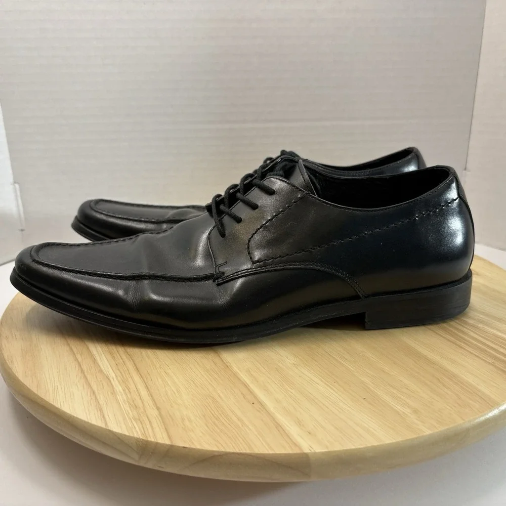 Aston Grey Anthony Black Leather Bicycle Toe Oxfords Men's Size 9.5 Dress Shoes